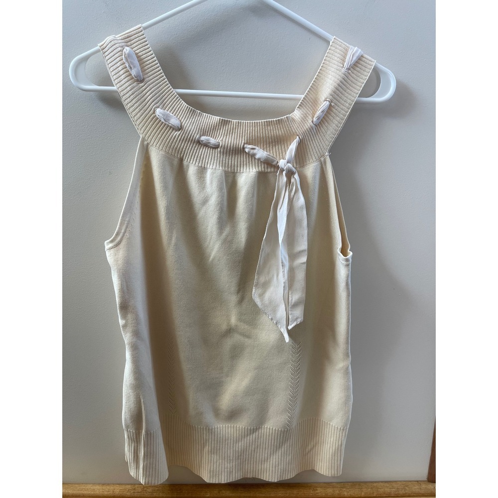 Insight Knit Tank Top Womens Large Cream Ribbon Tie Square Neck